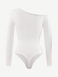 Wholesale Seamless Diagonal Neck Long Sleeve Waist Trimming Thong Bodysuit