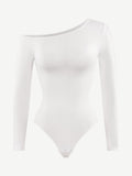 Wholesale Seamless Diagonal Neck Long Sleeve Waist Trimming Thong Bodysuit